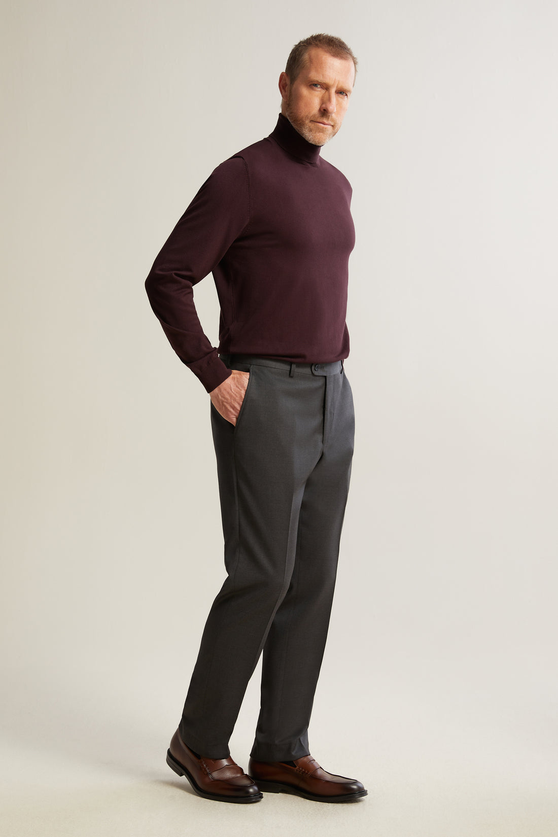 Olive Wool Stretch Trousers