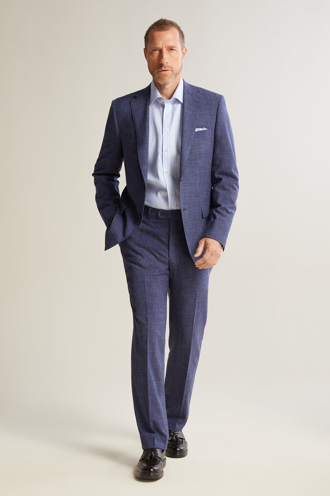 Blue Wool Silk Linen Suit