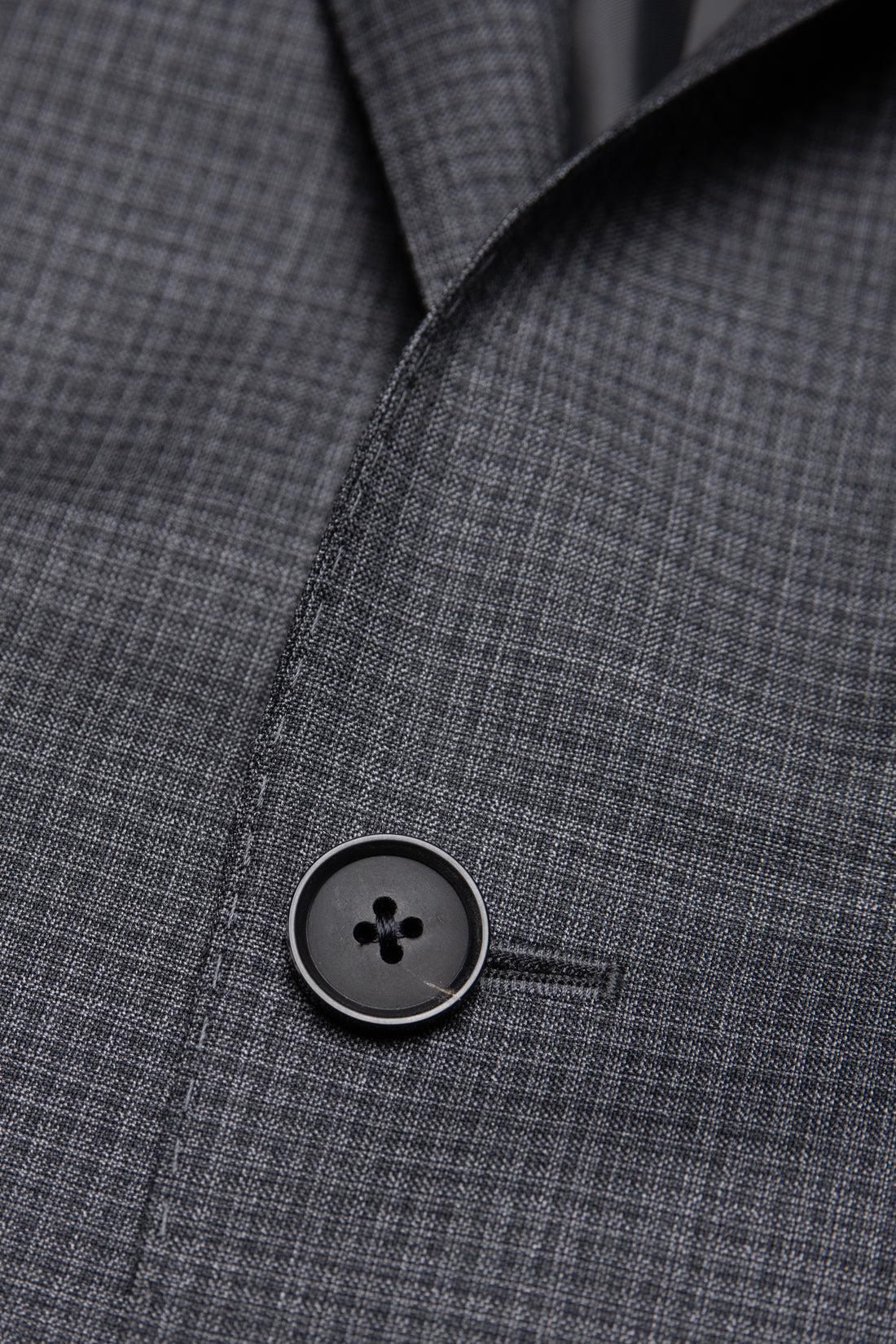 Grey Super 150s Micro Check Suit button detail
