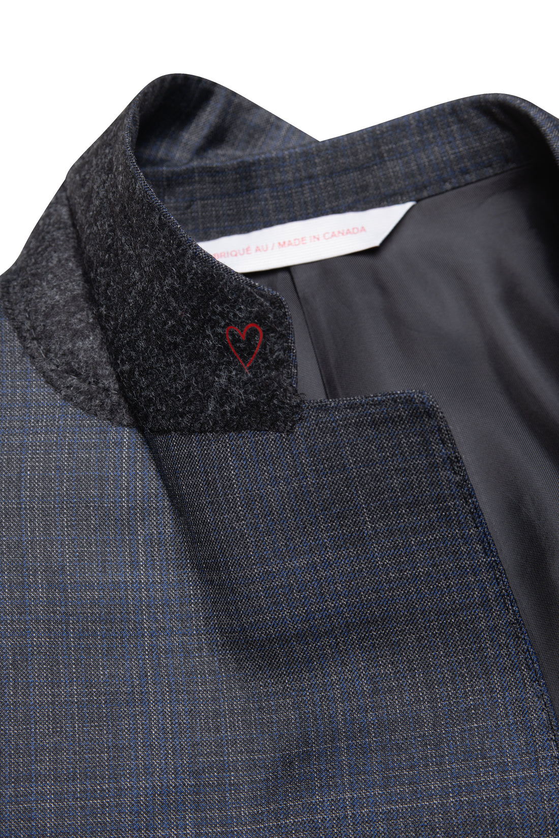 Charcoal-Blue Graph Check Suit under collar heart detail