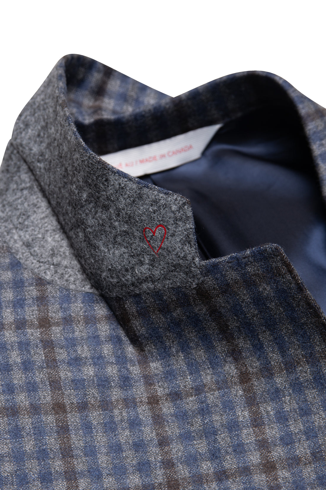 Grey Blue Microcheck Jacket  under collar heart detail