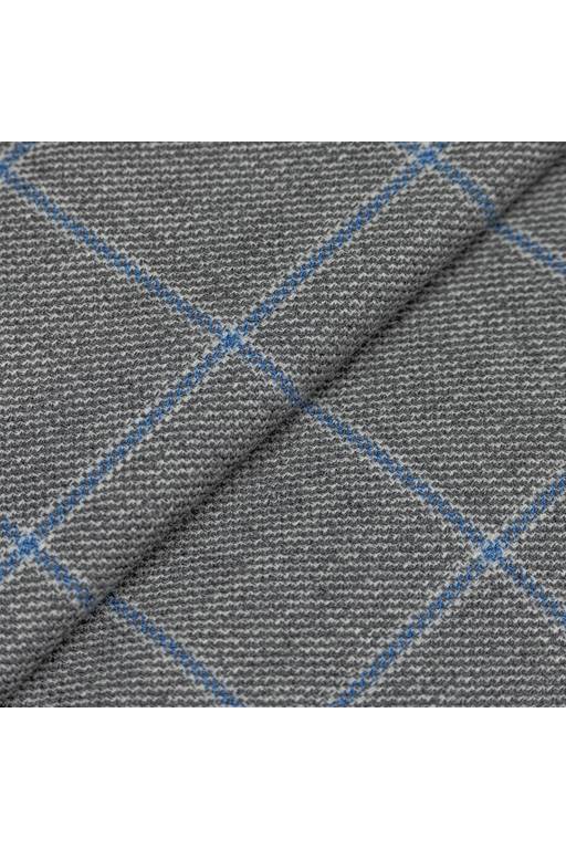 Grey Blue Windowpane Jacket fabric swatch