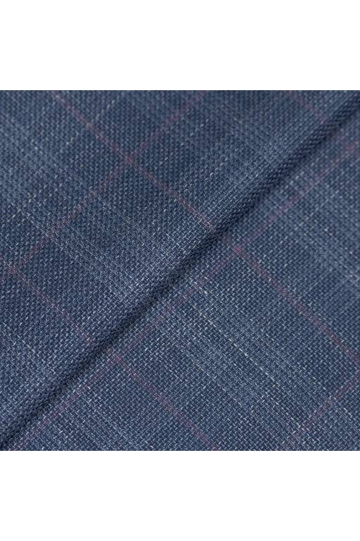 Blue Wool Silk Linen Plaid Jacket fabric swatch