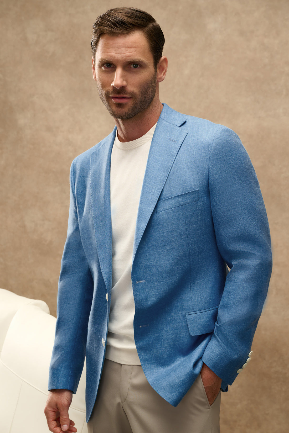 Samuelsohn Blue Wool Silk Linen Soft Jacket  front
