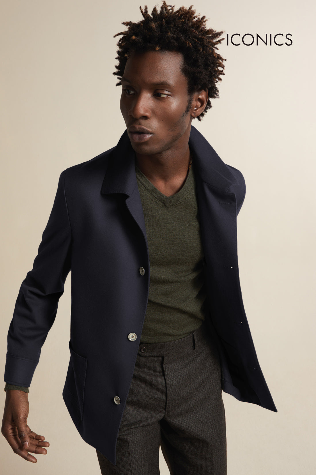 Exclusive Work Jacket in Navy, fabric from Zegna  on figure