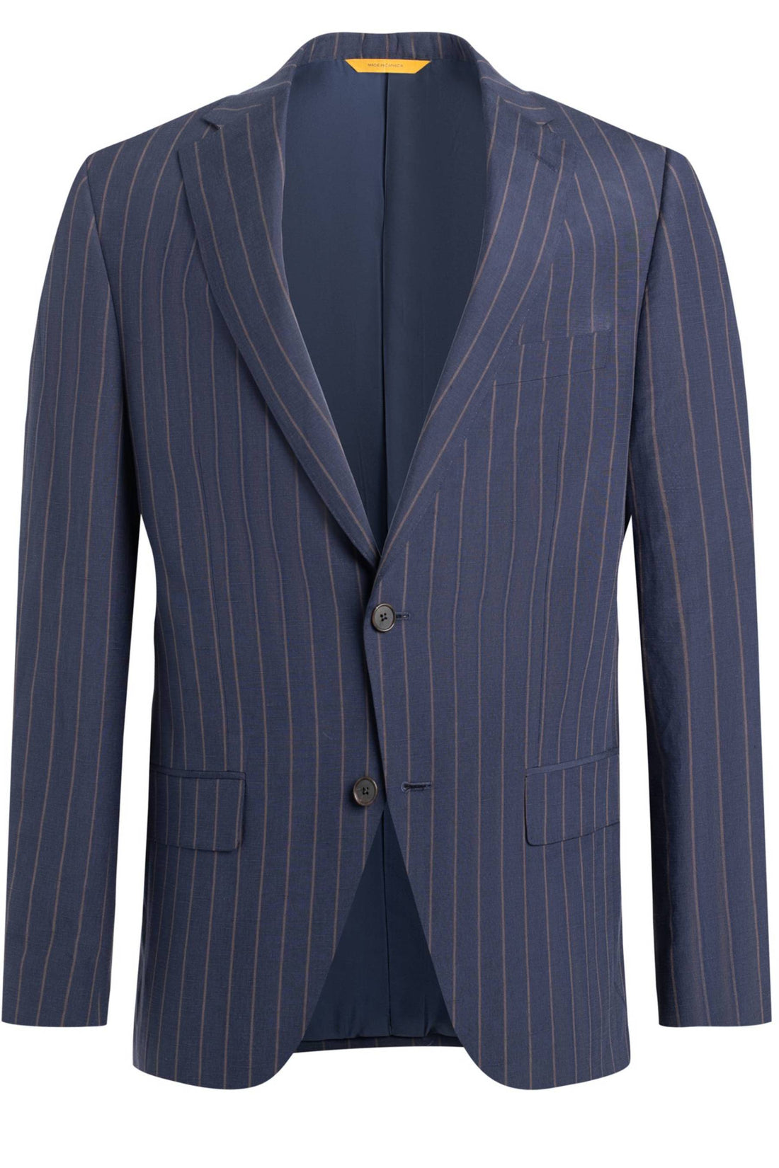 Heritage Gold Dark Blue Stripe Silk Linen Suit Front Jacket