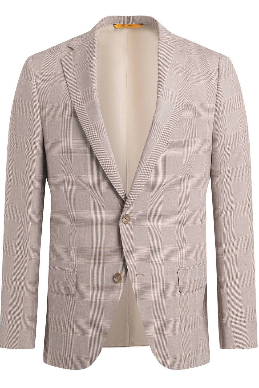 Heritage Gold Tan White Plaid Silk Linen Suit Front Jacket