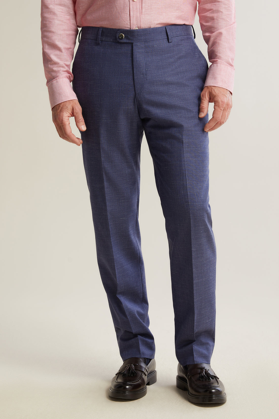 Denim Blue Crosshatch Wool Silk Linen Trousers