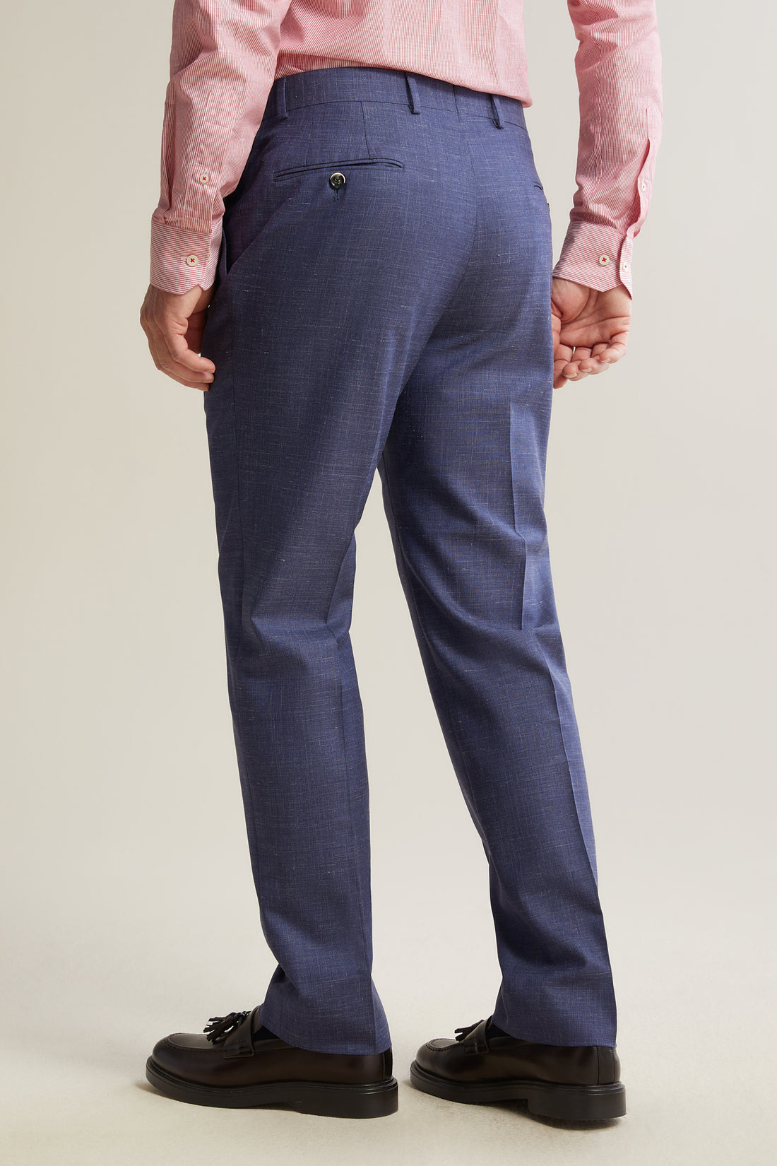 Denim Blue Crosshatch Wool Silk Linen Trousers