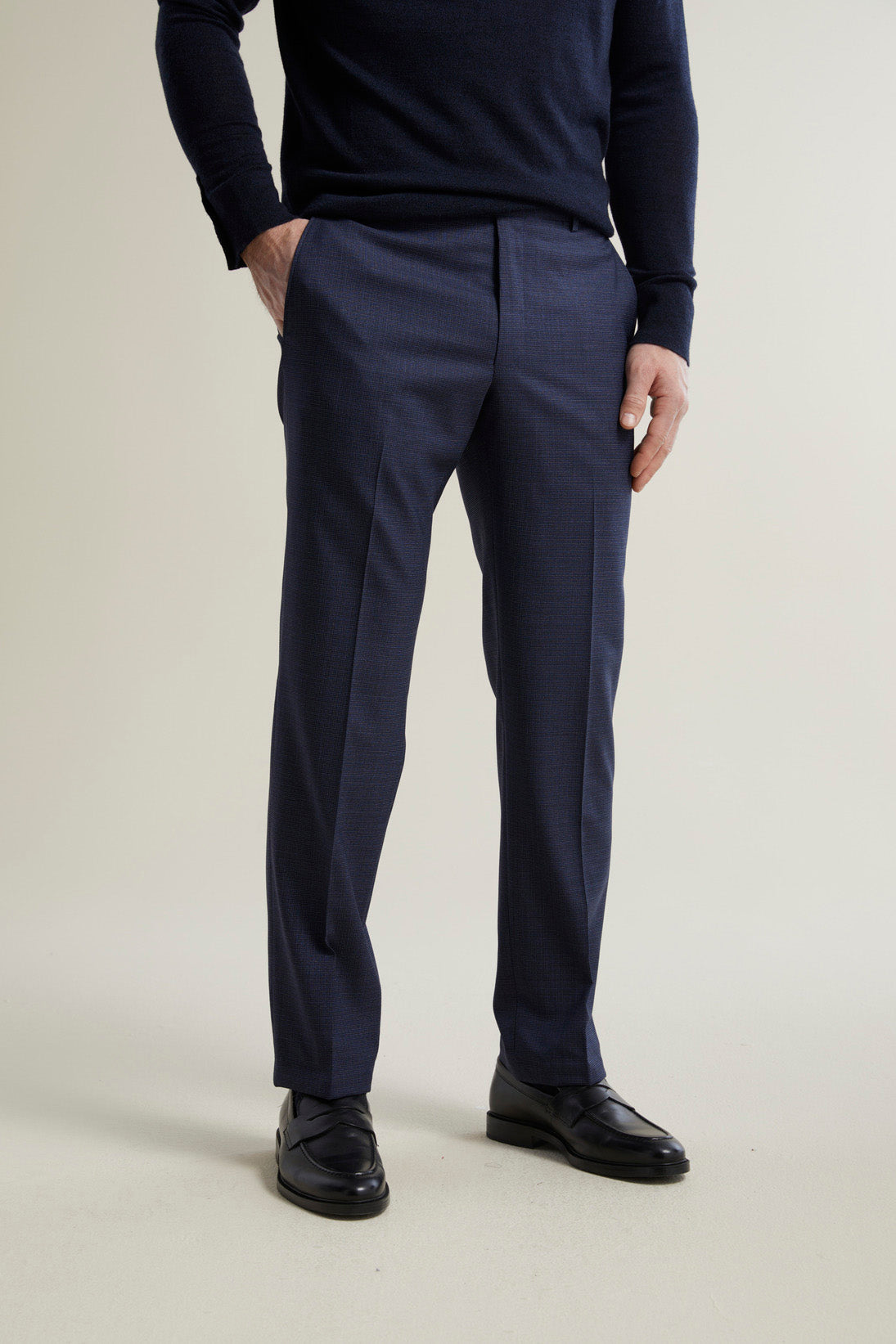 Navy Micro-Houndstooth Trousers