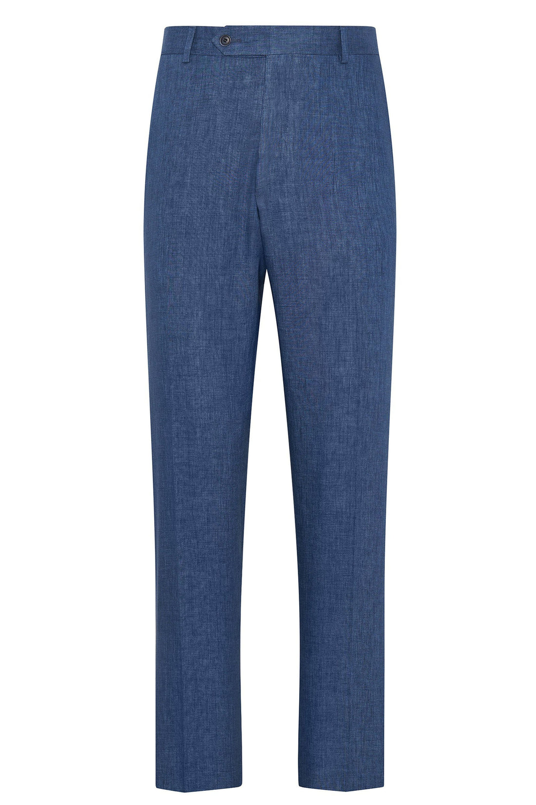 Blue Washed Linen Flat Front Trousers