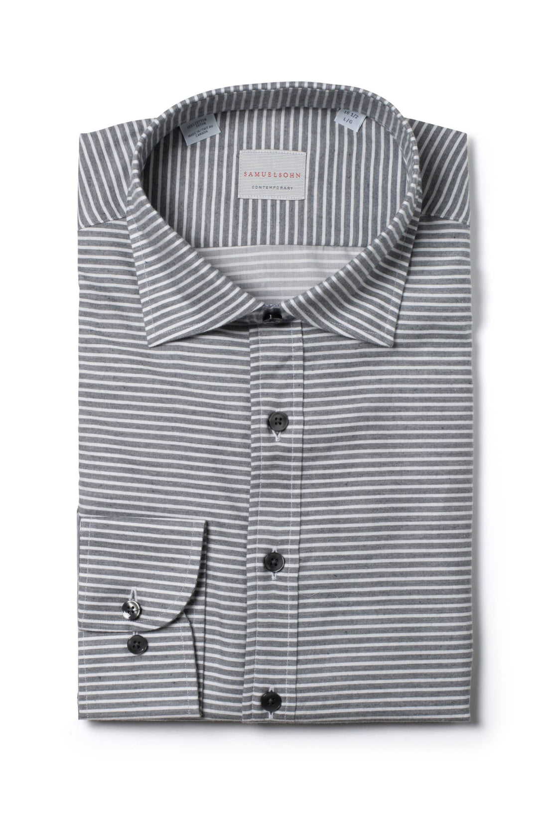 Grey Stripe Hidden Buttondown Cotton Shirt