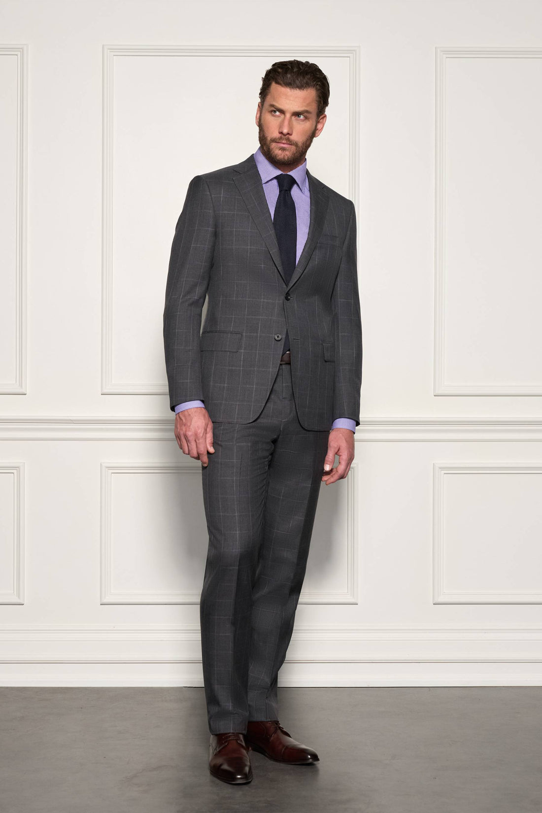 Charcoal Grey Window Pane Silk Wool Suit