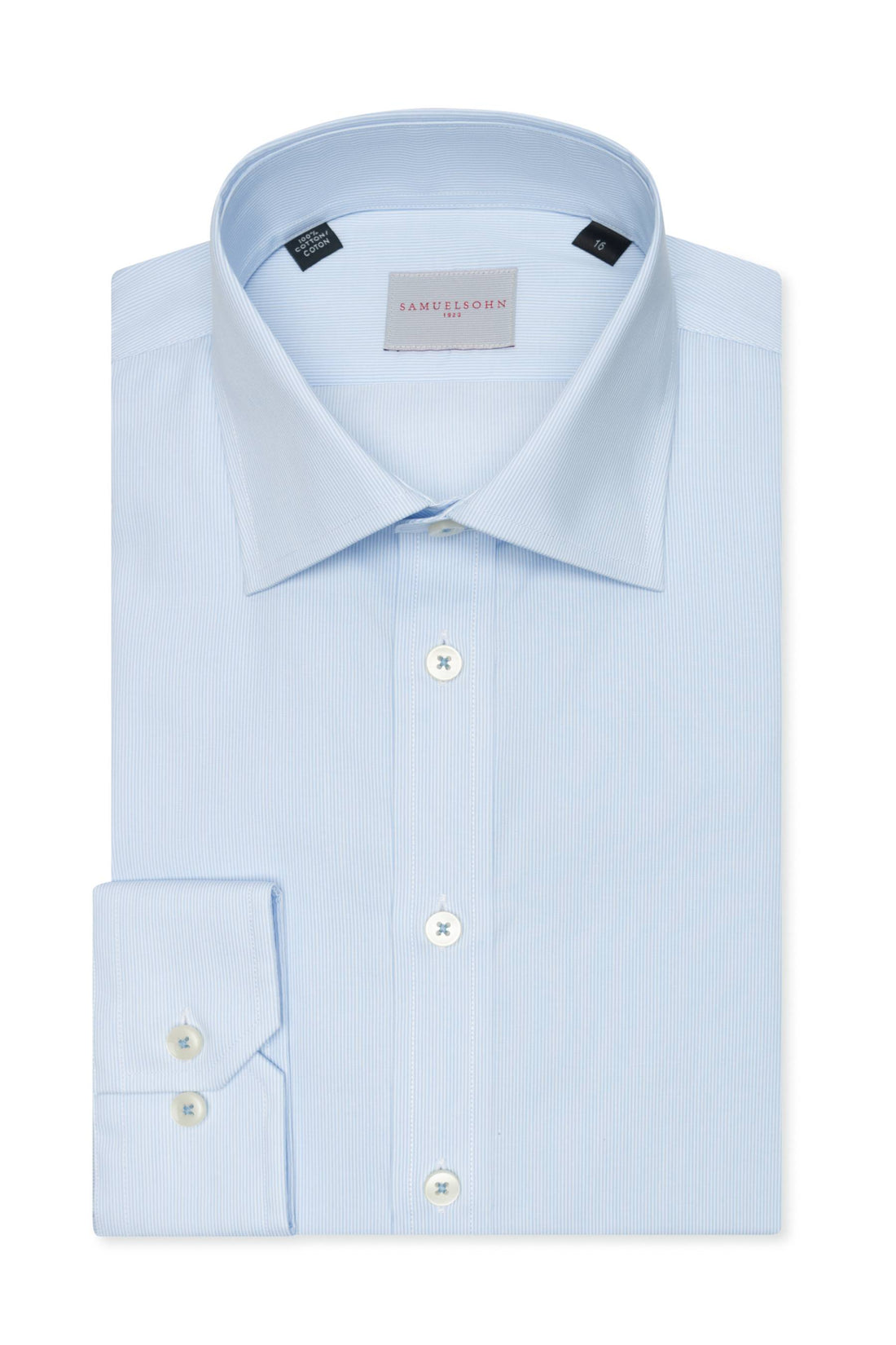 Samuelsohn Blue Pinstripe Contemporary Fit Easy Care Shirt