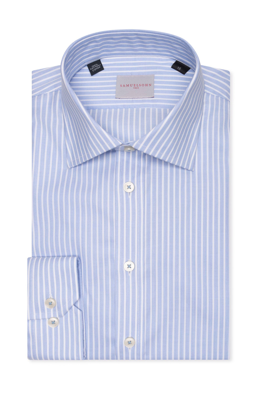 Samuelsohn Blue Stripe Contemporary Fit Easy Care Shirt