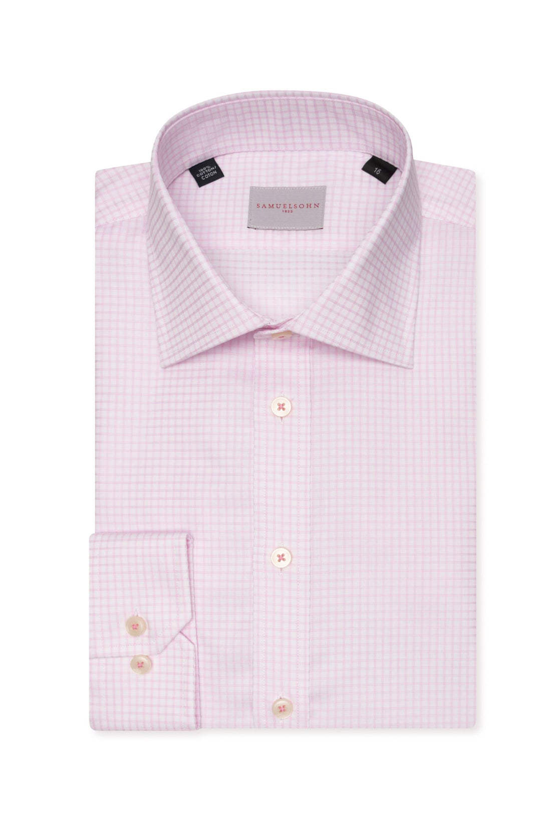 Samuelsohn Pink Twill Check Contemporary Fit Easy Care Shirt