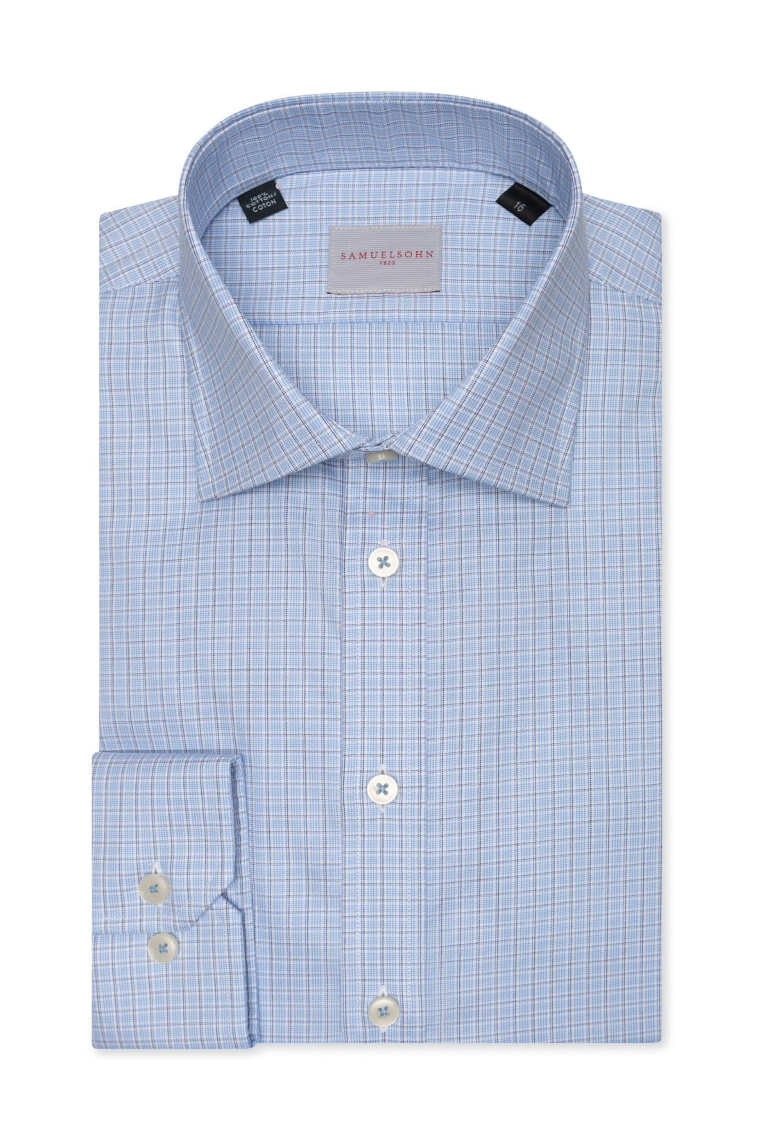 Samuelsohn Blue Herringbone Check Contemporary Fit Easy Care Shirt