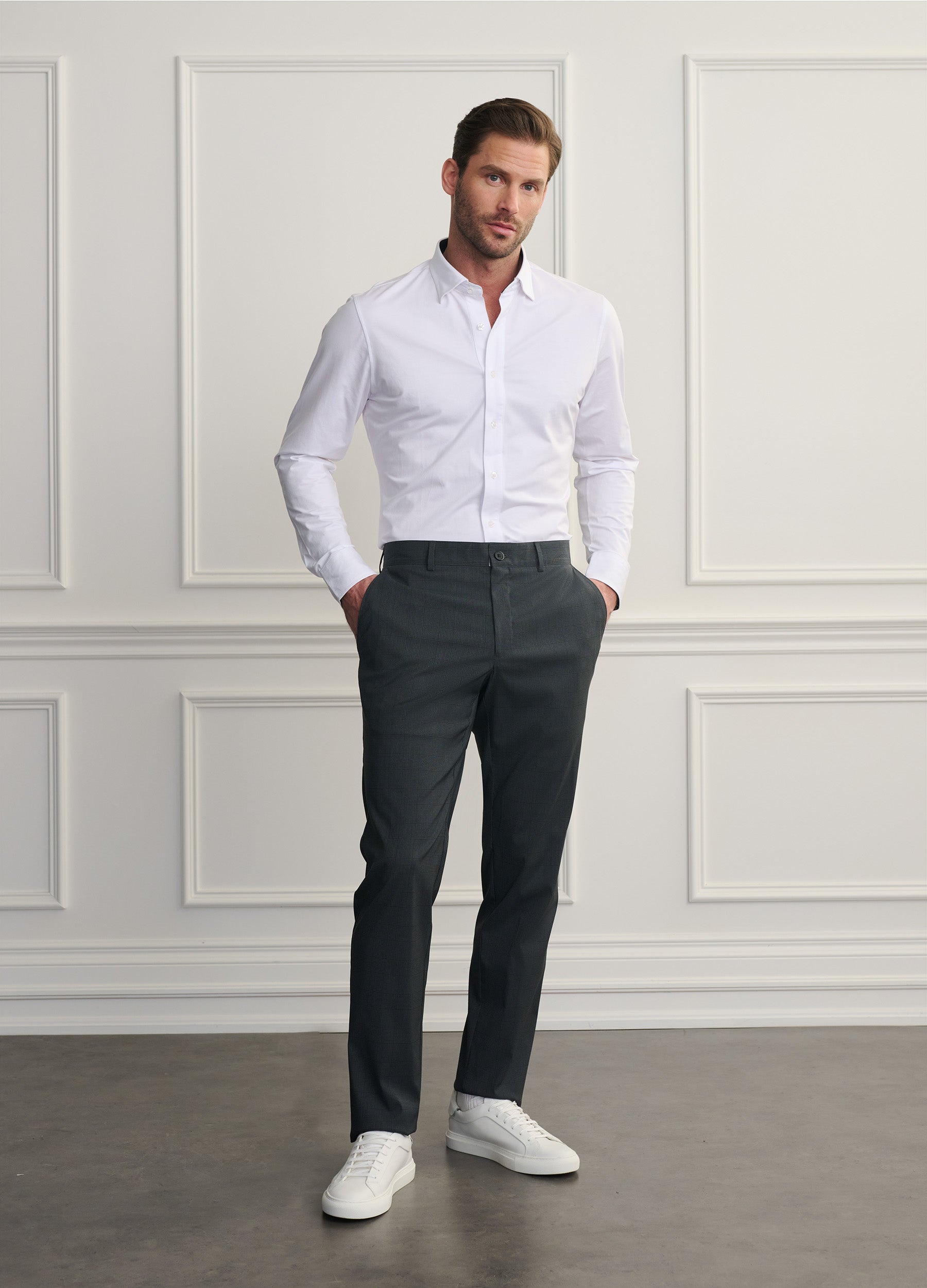 Men's Charcoal Grey Straight Fit Stretch Dress Pant – DUER
