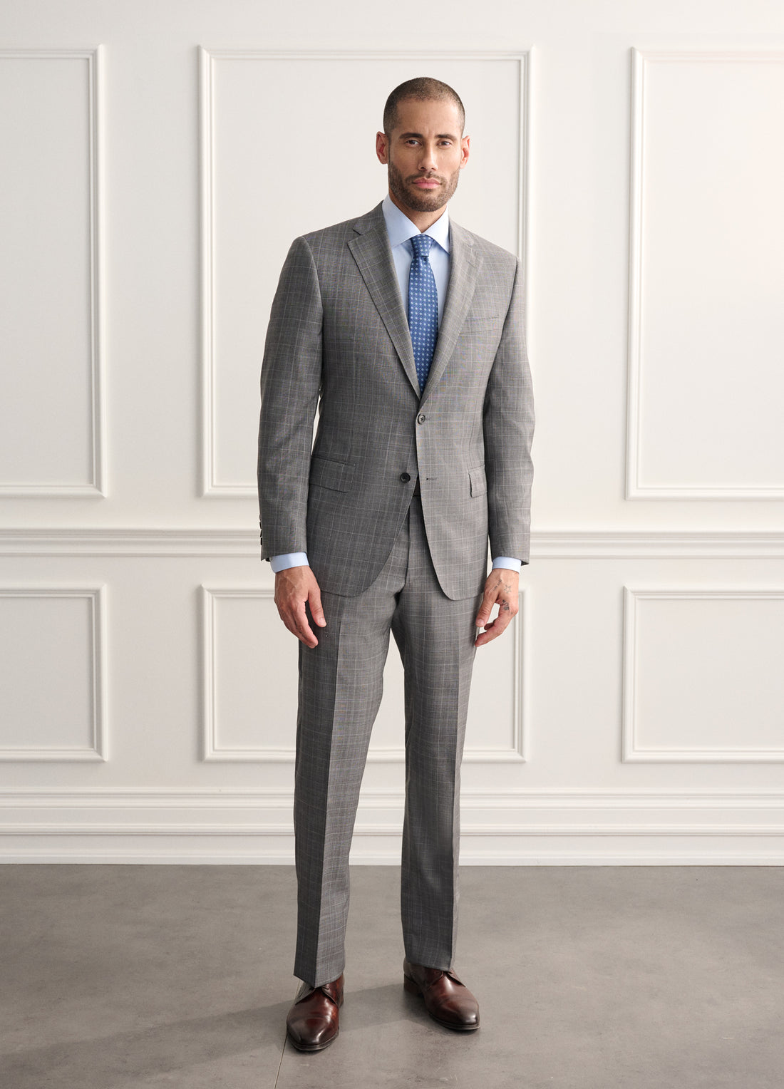 Grey Poplin Plaid Wool Suit