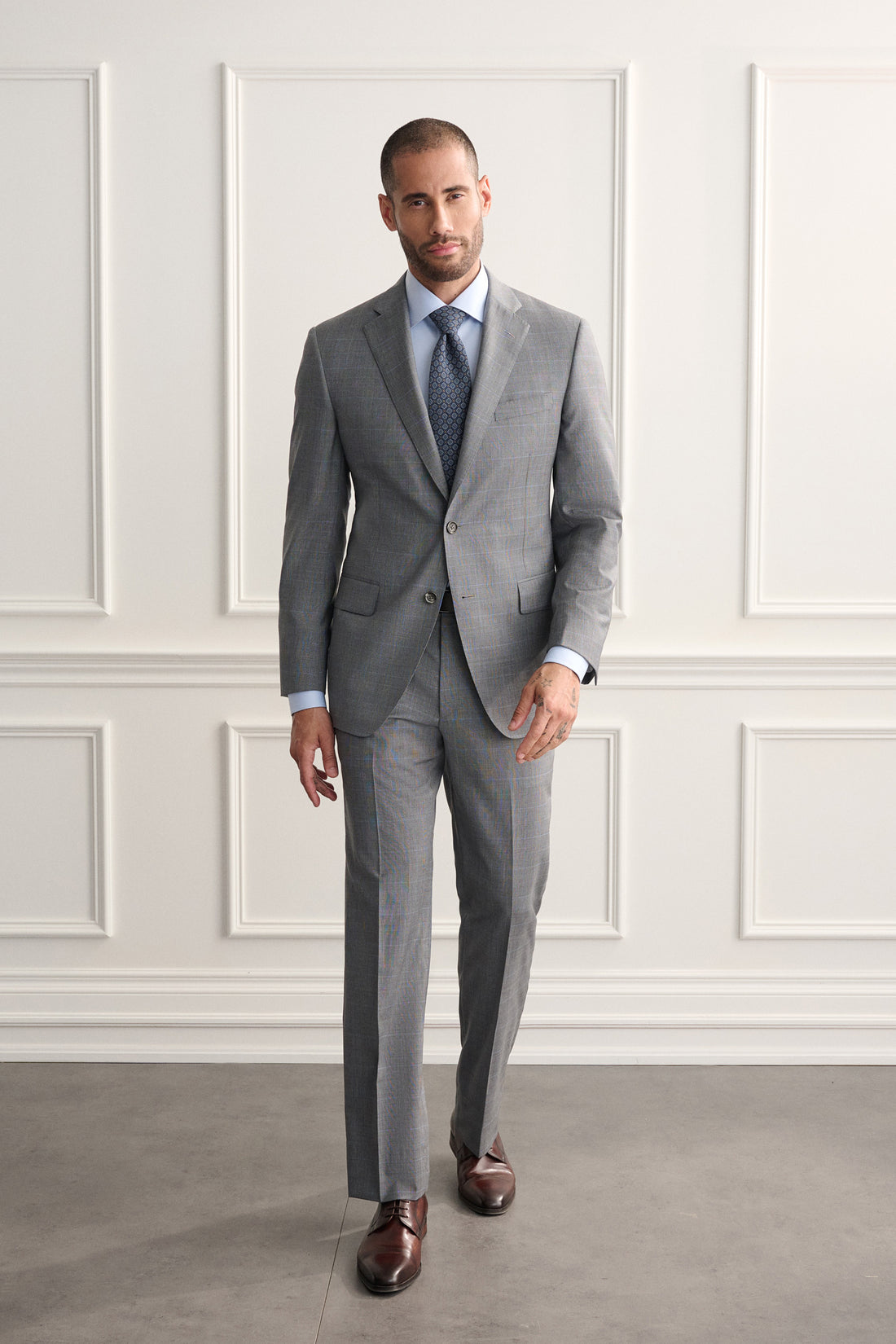Grey Blue Plaid Zelander Wool Suit