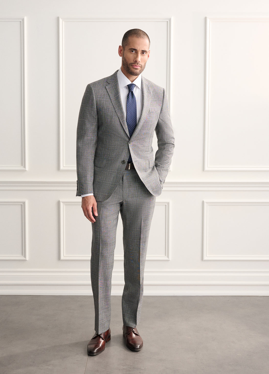 Black & White Plaid Wool Silk Linen Suit