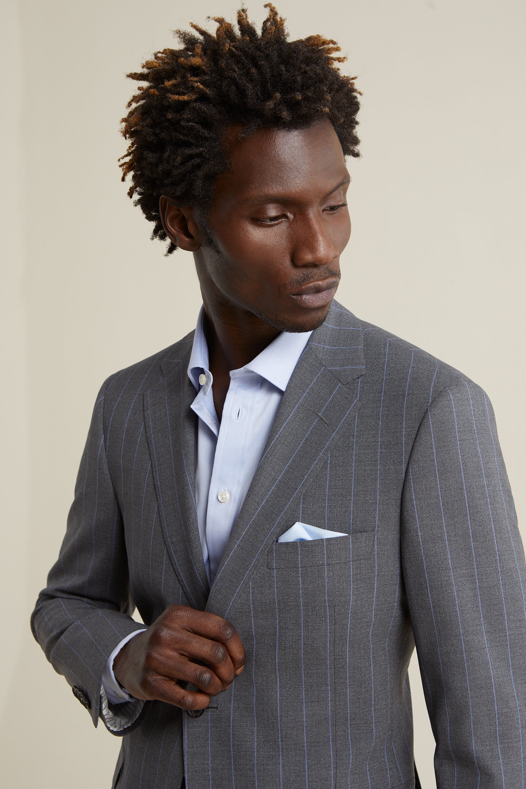 Men Grey Striped Slim-Fit Single-Breasted Formal Suit – ManQ