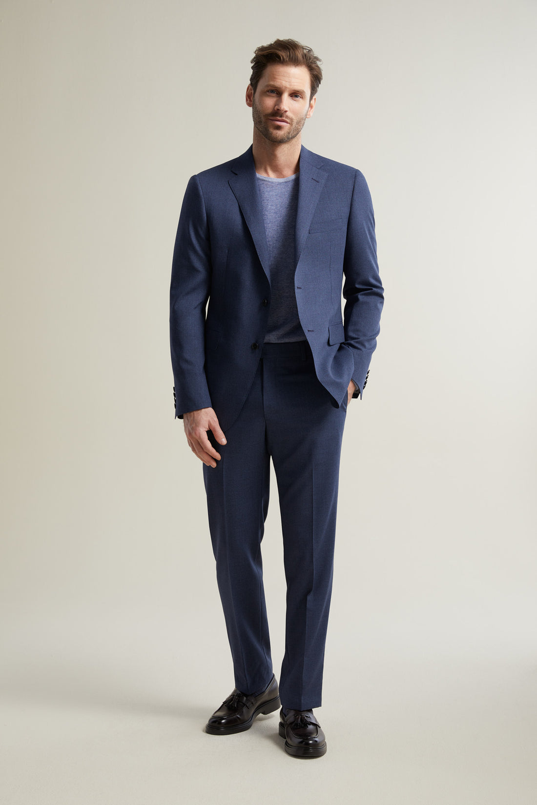 Blue Wool Silk Houndstooth Suit