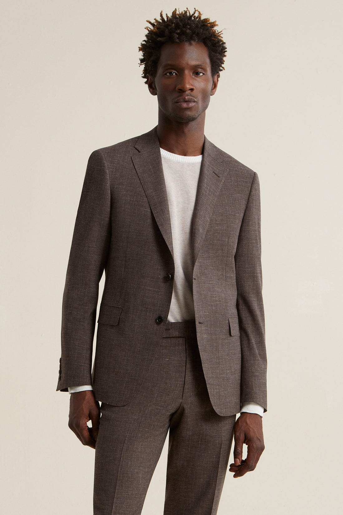 Brown Summertime Wool Silk Linen Suit
