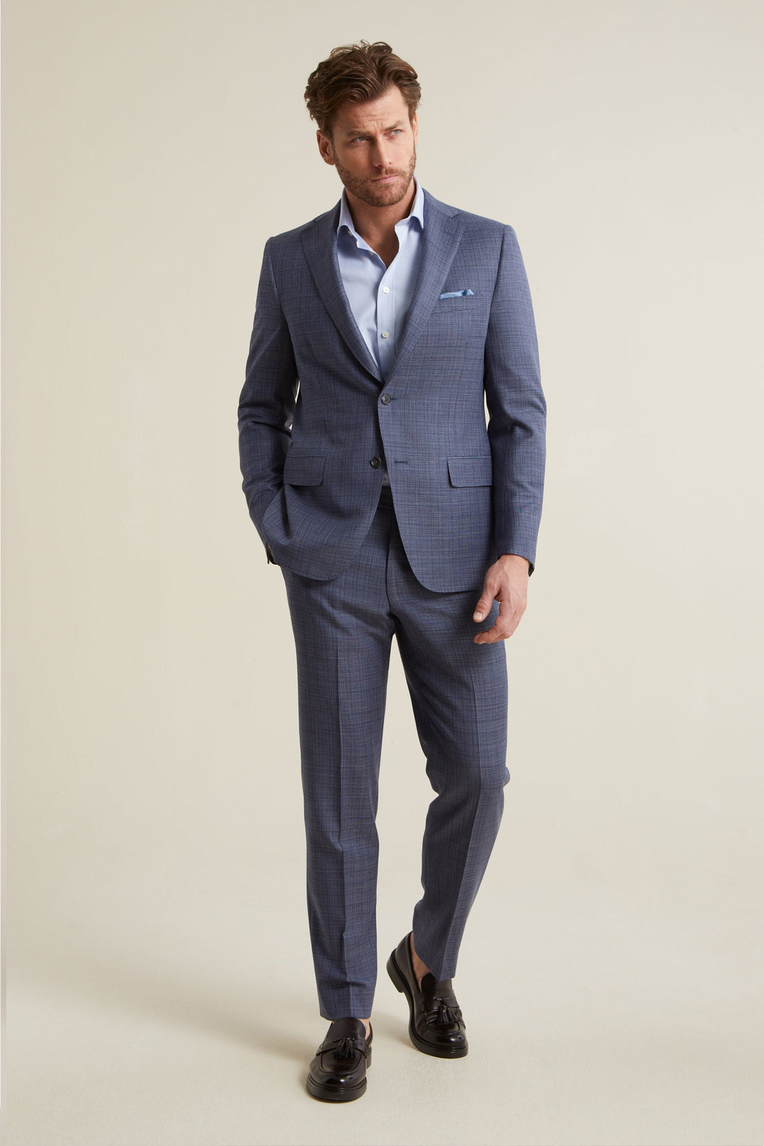 Blue Texture Wool Suit