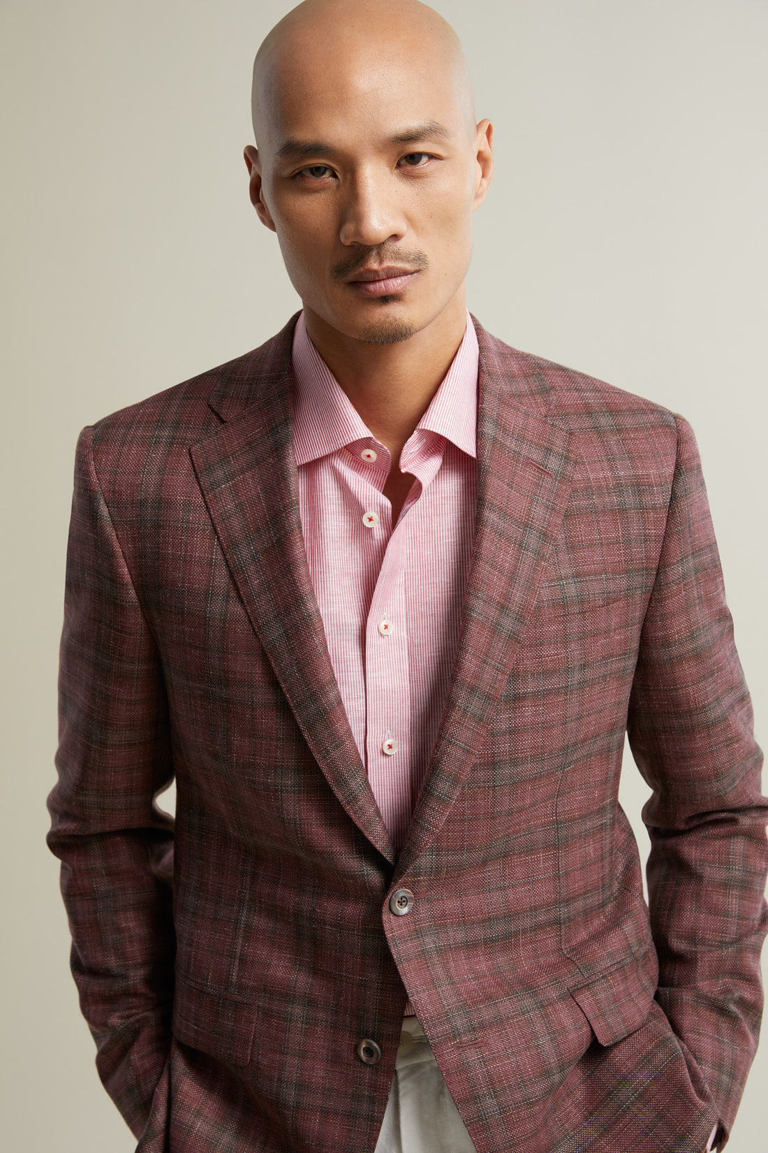 Berry Plaid Wool Silk Linen Jacket