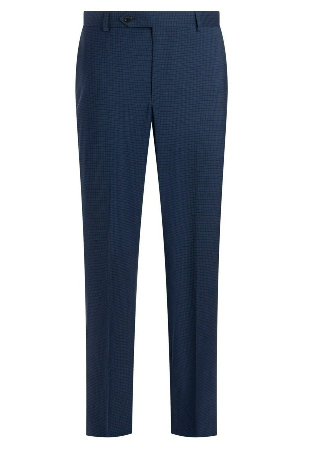 Blue Tropical Wool Minicheck Flat Front Trousers