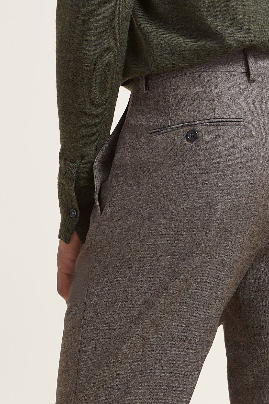 Taupe Wool/Silk Crepe Trousers