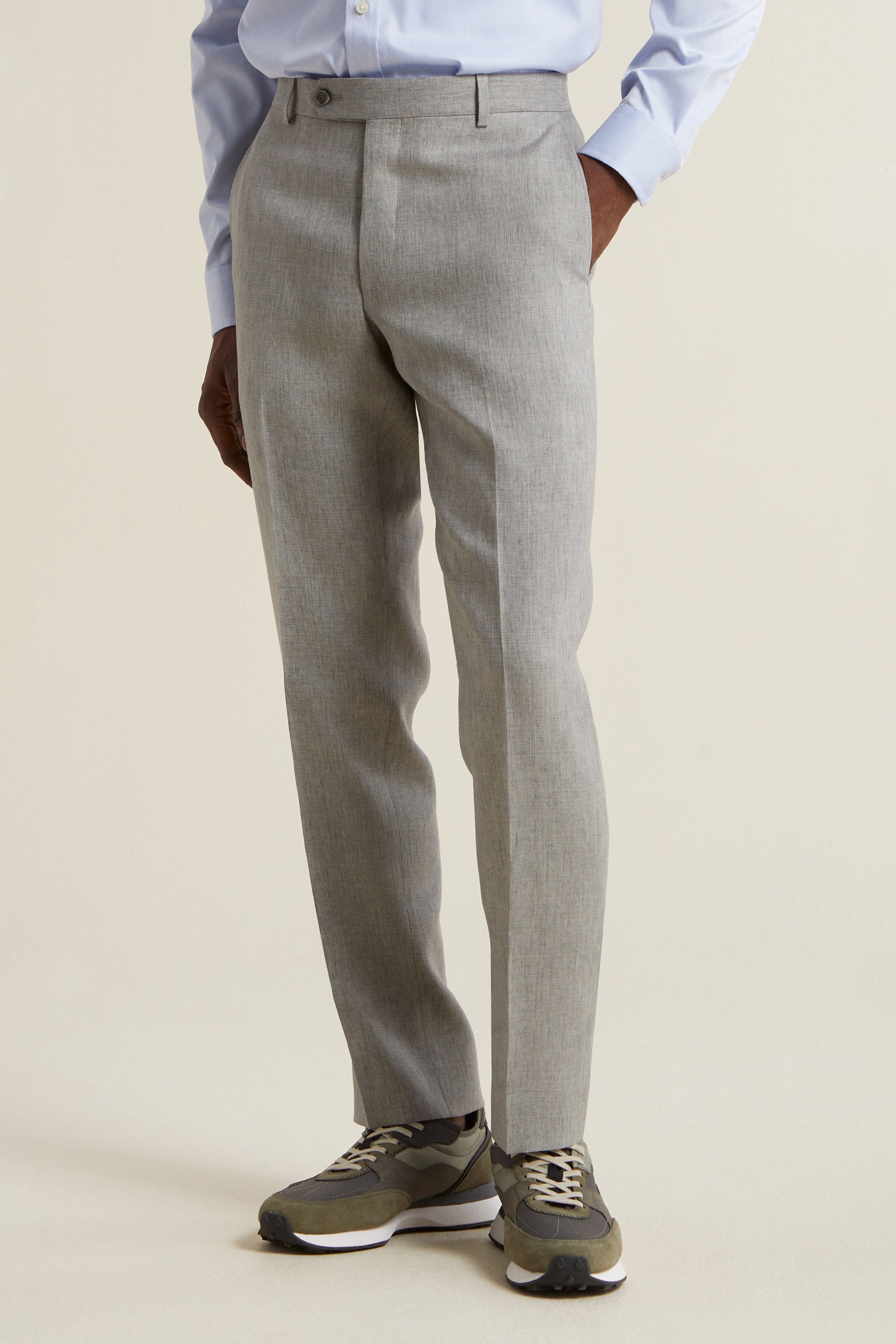Canali  Grey Tropical Wool Flat Front Trousers  Baltzar