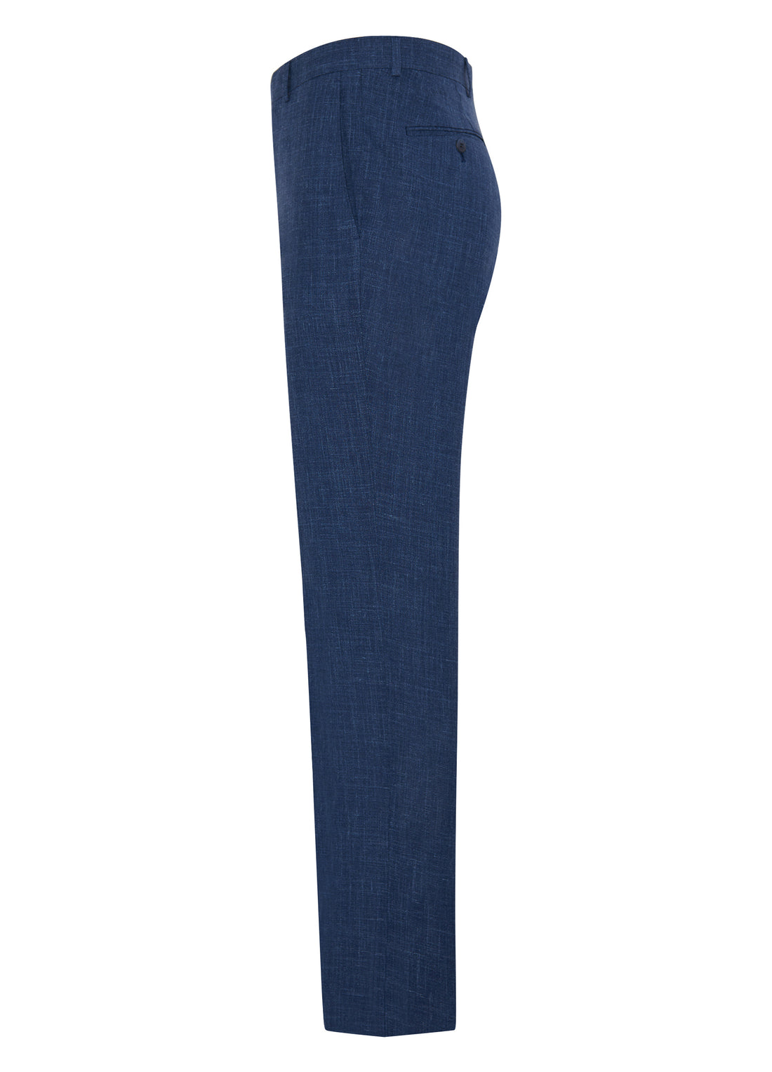 Blue Wool Silk Linen Flat Front Trousers