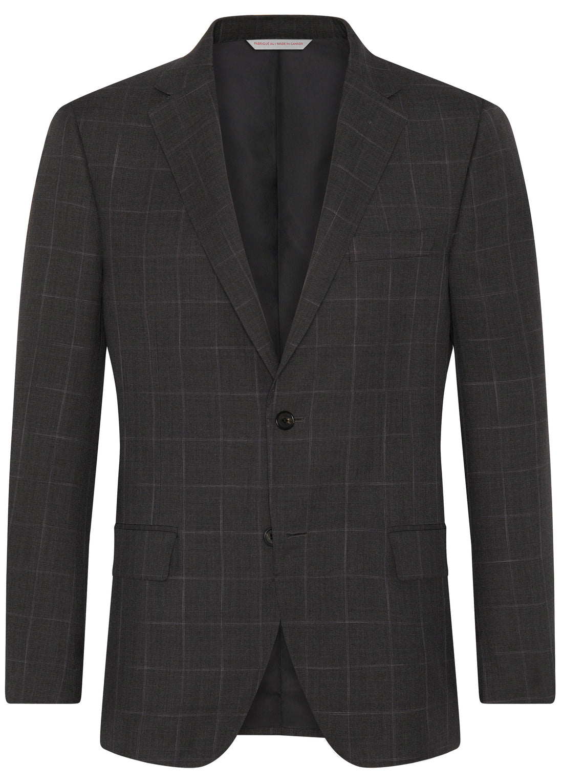 luxury designer Samulesohn tailored charcoal grey window pane silk wool suit