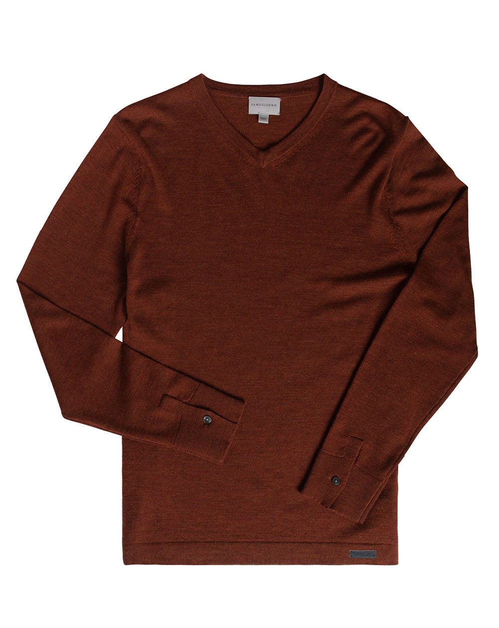 Burnt Orange Extrafine Merino V-Neck Sweater