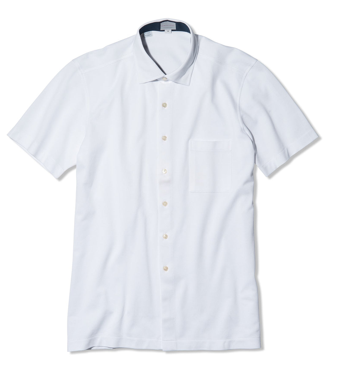 White designer pique knit shirt is breathable and lightweight in 100 percent cotton from VUE collection by Samuelsohn
